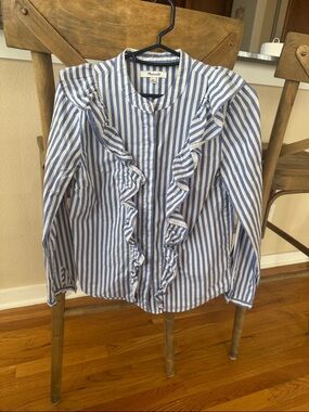 Madewell Blue & White Striped Ruffle Shirt